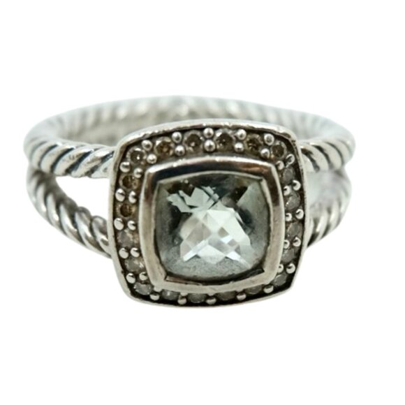 DAVID YURMAN~PETITE ALBION Prasiolite &  Diamond Cable Ring in Sterling Silver - Picture 2 of 9